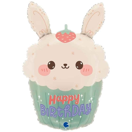 Palloncino in foil 30" s.s. happy birthday cupcake coniglio