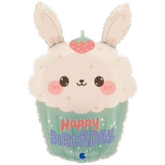 Palloncino in foil 30" s.s. happy birthday cupcake coniglio