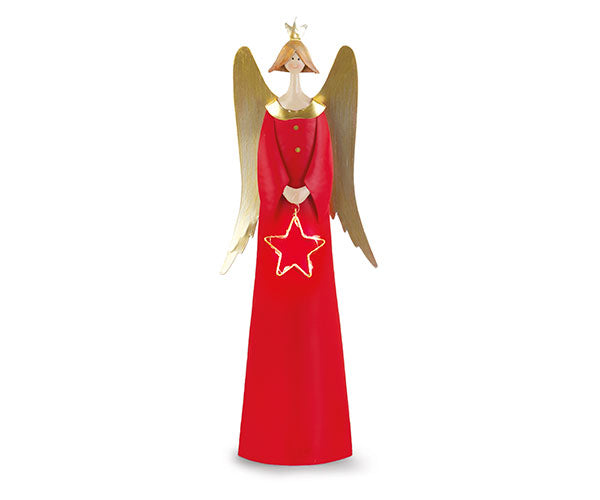 Angelo metallo rosso-oro con led h.435 mm