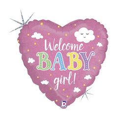 Mylar cuore welcome baby girl/boy 18"