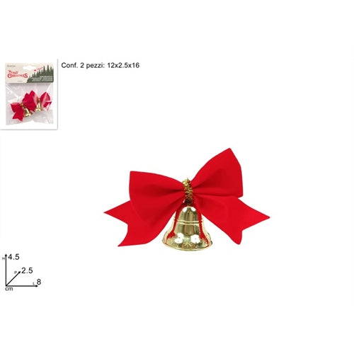 Campanelline natalizie dorate con fiocco rosso – confezione 2 pezzi