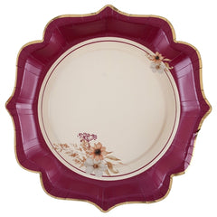 Piatti in carta bordeaux floral con bordo oro – 6 pz