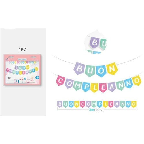Banner buon compleanno multicolor 3 mt