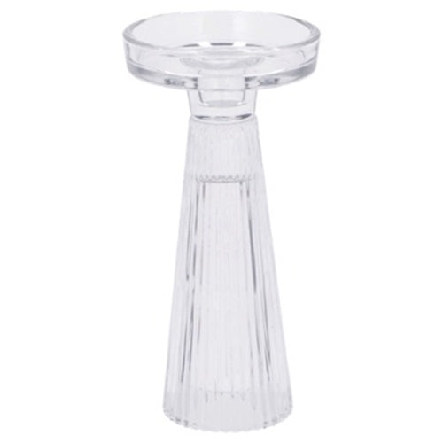 Portacandela in vetro trasparente con base rigata d. 10 x h. 19 cm