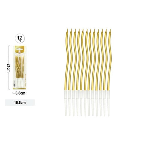 Candeline ondulate oro metallizzato per torta – set da 12 pezzi – 15,5 cm