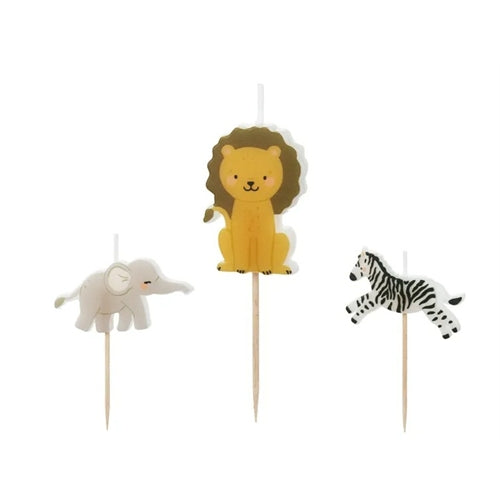 Candeline di compleanno safari, 3-4,2 cm, miste (1 confezione / 3 pezzi)