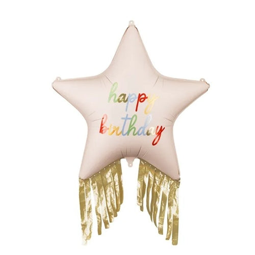 Palloncino in foil stella con frange buon compleanno, 72x72 cm, mix