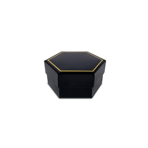 Astuccio esagonale nero con divisore a 2 scomparti fondo/coperchio  8x8x4 cm