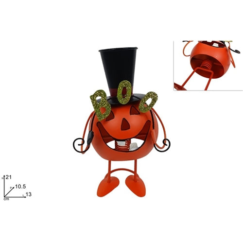 Decorazione zucca in latta c/n cappello 21 cm