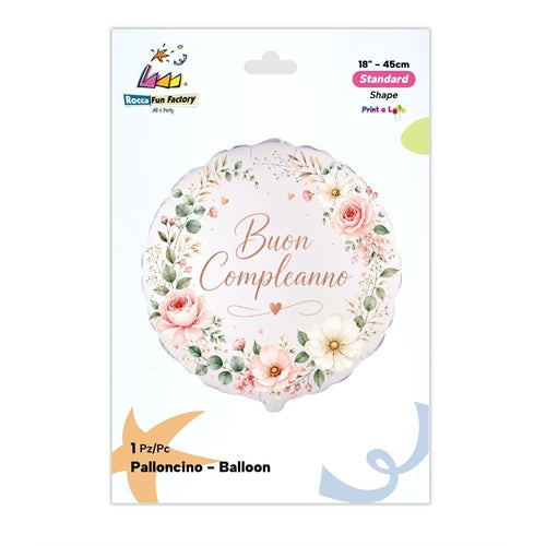 Palloncino foil buon compleanno floreale 18" – 45 cm