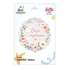 Palloncino foil buon compleanno floreale 18" – 45 cm