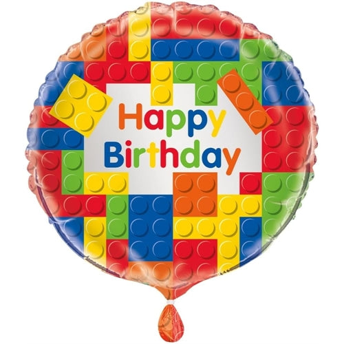 Palloncino foil happy birthday mattoncini colorati – tondo 18"