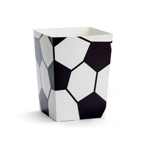 Scatole per popcorn a tema calcio, miste, 7x7x12 cm (1 confezione / 6 pezzi)