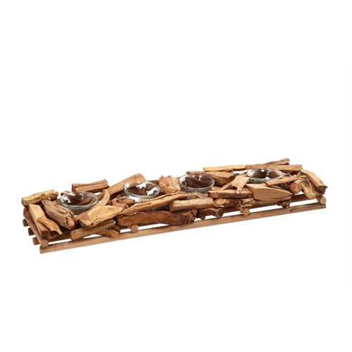 Porta t-light legno + ferro 50x12xh.11 cm