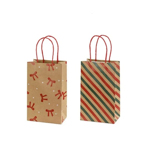 Sacchetti regalo a righe e fiocchi, 13x21x8 cm, carta kraft