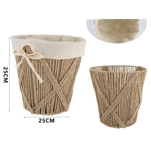 Cestino in fibre naturali con sacca in cotone 25x25 cm
