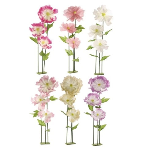 Decorazione base di 3 fiori 25 x 14 x h. 175 cm