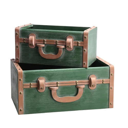 Set 2 cassette modello valigia in legno