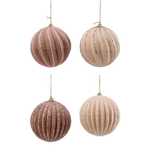 Palline di natale rosa cipria e champagne glitterate – ø 12 cm – fantasie assortite