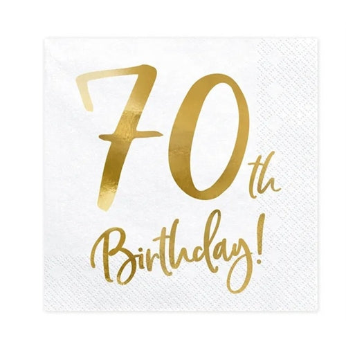 Tovaglioli 70° compleanno, bianchi, 33x33cm
