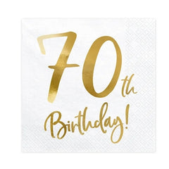 Tovaglioli 70° compleanno, bianchi, 33x33cm