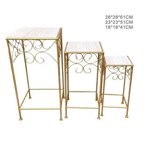Set 3 alzatine quadrate decorative in metallo oro