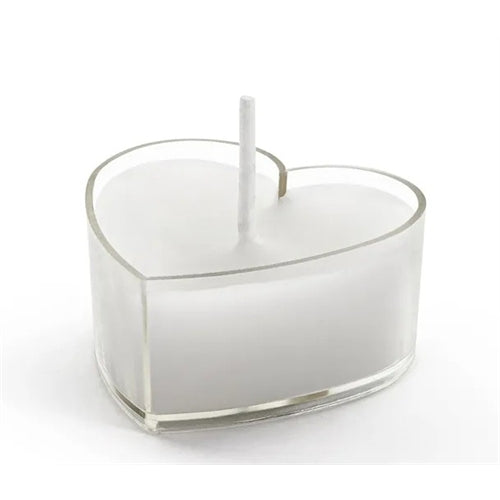 Candele tealight cuore, 4 cm, bianche (1 confezione / 10 pz.)