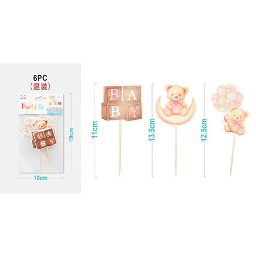 Cake topper baby orsetto – set da 6 pezzi – azzurro/rosa