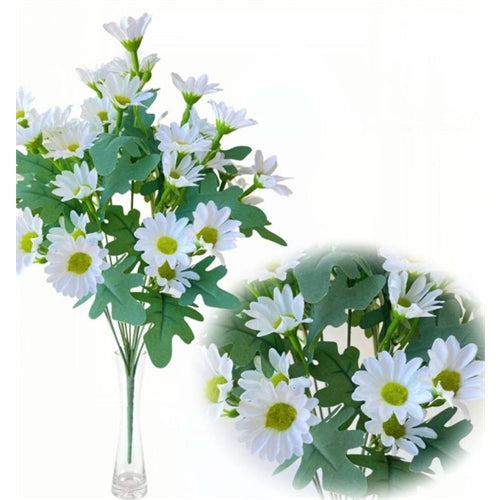 Bouquet margherite bianche artificiali con foglie verdi h. 45 cm