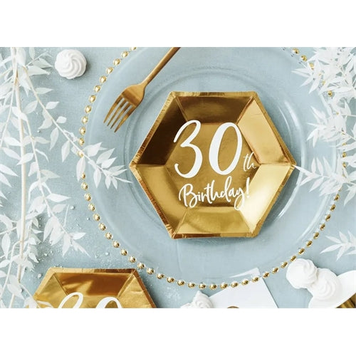 Piatti compleanno, oro, 20 cm (1 confezione / 6 pezzi)
