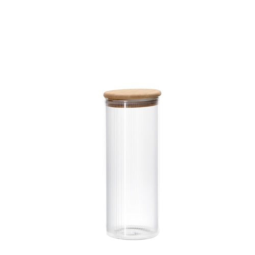 Barattolo vetro borosil c/n coperchio bamboo d.8 x h. 21 cm