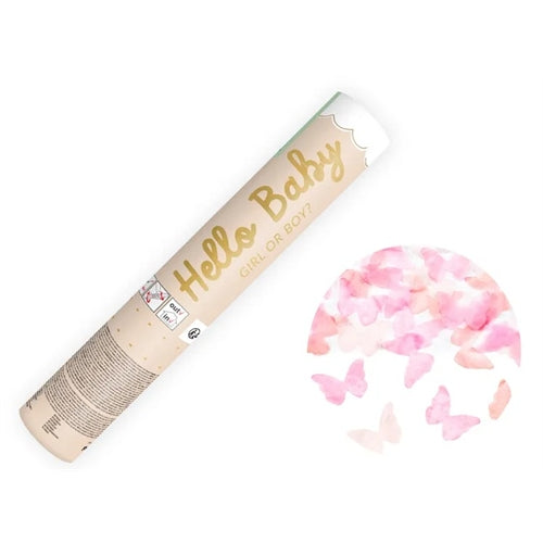 Cannone coriandoli, farfalle rosa, 20cm