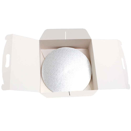 Scatola per torta quadrata con manico bianca 23 x 23 x h 10 cm sottotorta ø 22,5 cm