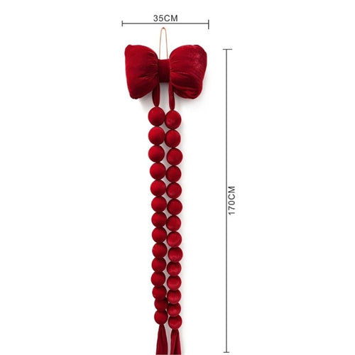 Fiocco natalizio in velluto rosso con pendenti a sfere – 35 × 170 cm