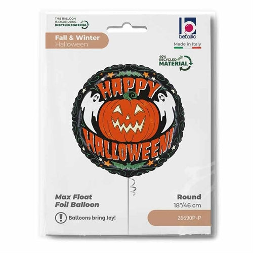 Palloncino in foil 18" nero con zucca e fantasmi happy halloween