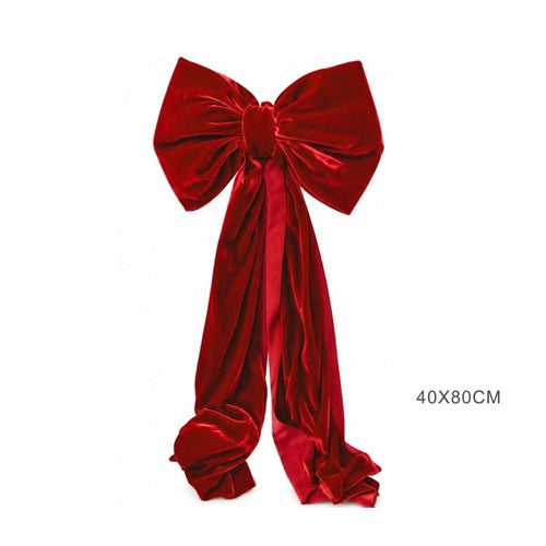 Fiocco natalizio gigante in velluto rosso con code lunghe – 40x80 cm