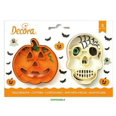Set 2 cutters tagliapasta in plastica halloween zucca e teschio