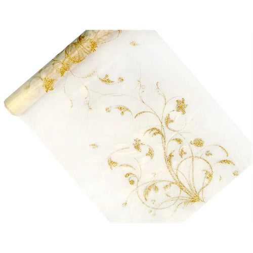 Organza stampata, crema, 0,35 x 9 m