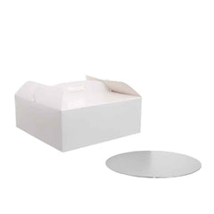 Scatola per torta quadrata con manico bianca 23 x 23 x h 10 cm sottotorta ø 22,5 cm