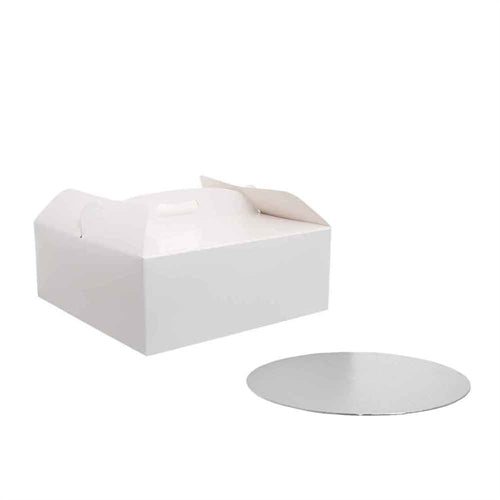 Scatola per torta quadrata con manico bianca 23 x 23 x h 10 cm sottotorta ø 22,5 cm