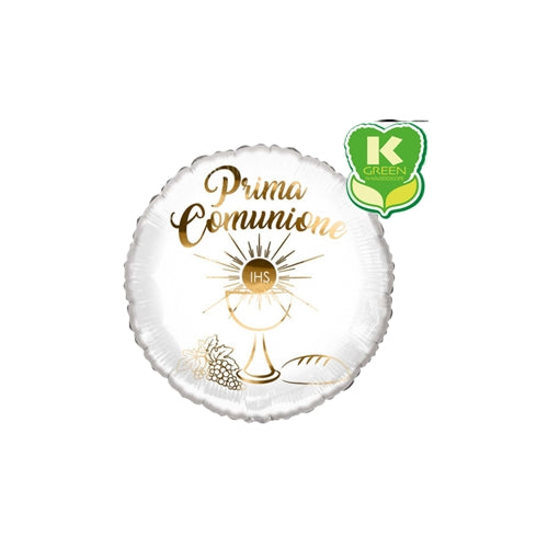 Mylar prima comunione tondo 18" oro e bianco