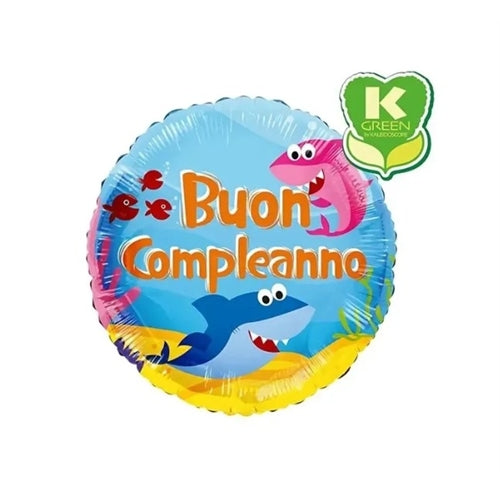 Mylar buon compleanno squali tondo 18"