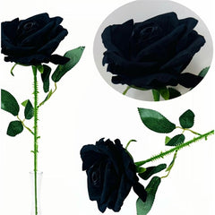 Rosa nera artificiale con stelo e foglie h. 65 cm
