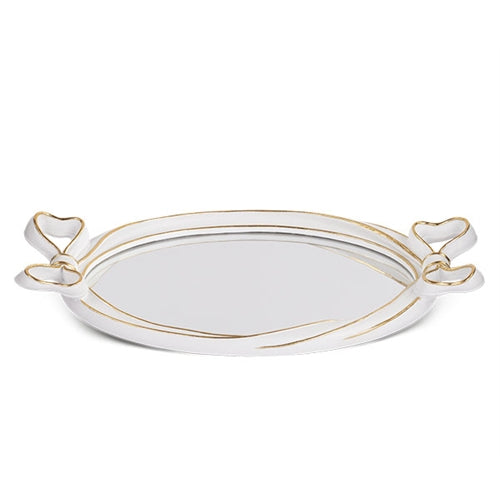 Vassoio specchio fiocchi bianco-oro 450x250mm
