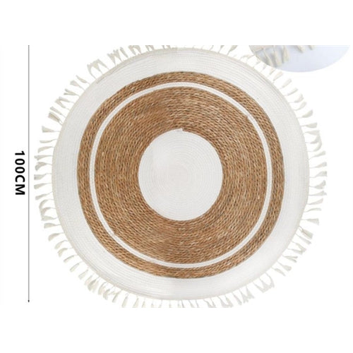 Tappeto in paglia bianco con frange diam. 100 cm