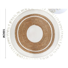Tappeto in paglia bianco con frange diam. 100 cm