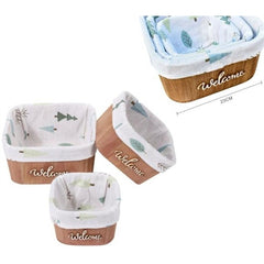 Set 3 pz di cestini con tessuto all'interno