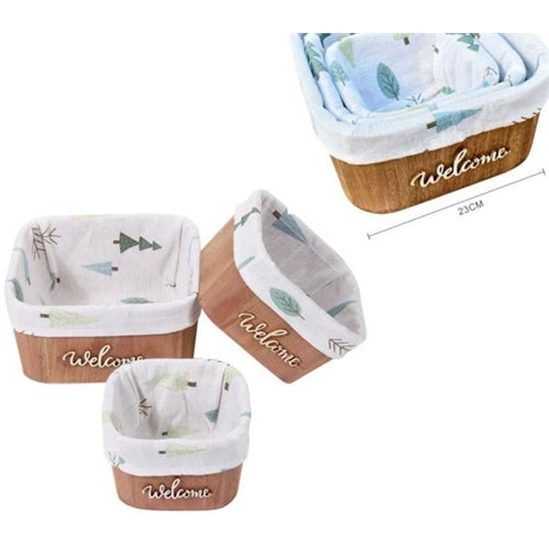 Set 3 pz di cestini con tessuto all'interno