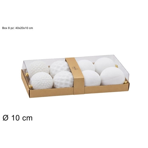 Set 8 palline natalizie decorative rosse o bianche – ø 10 cm – finiture assortite