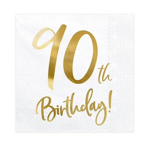Tovaglioli compleanno, bianchi, 33x33 cm (1 confezione / 20 pezzi)